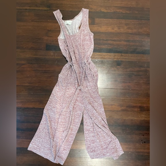 Anthropologie Saturday Sunday maroon tie waist sleeveless wide leg  jumpsuit XS - Picture 3 of 5
